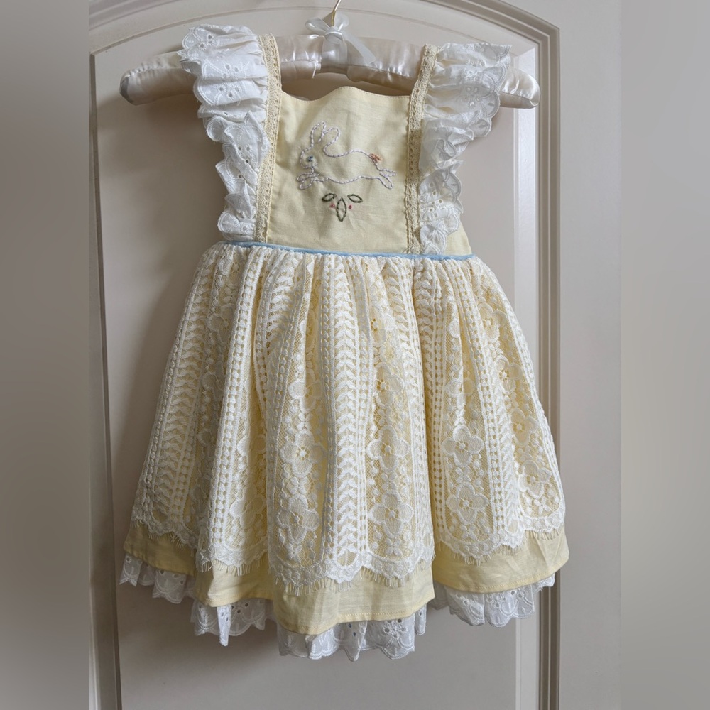 Love & Grow Clothing Co. Buttercup Yellow Tunic with Embroidered Bunny - Size 4T